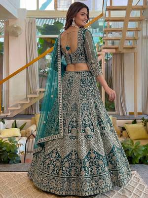 Notable Sea Green Sequins Net Reception Wear Lehenga Choli 4