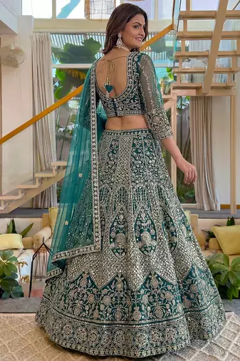 Notable Sea Green Sequins Net Reception Wear Lehenga Choli