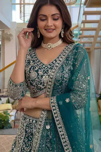 Notable Sea Green Sequins Net Reception Wear Lehenga Choli