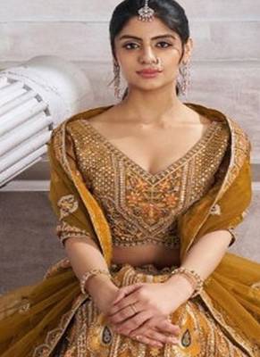 Embroidered Thread Work Semi Stitched Lehenga & Unstitched Blouse With Dupatta 4