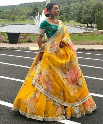 Women Embroidered Semi Stitched Organza Lehenga & Unstitched Blouse With Dupatta 1
