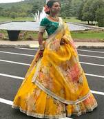 Women Embroidered Semi Stitched Organza Lehenga & Unstitched Blouse With Dupatta