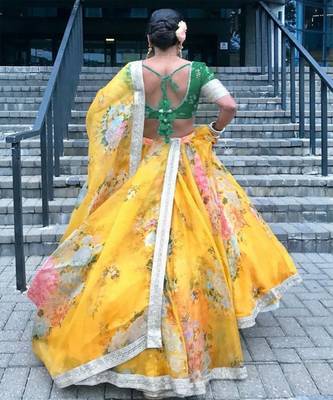 Women Embroidered Semi Stitched Organza Lehenga & Unstitched Blouse With Dupatta 4