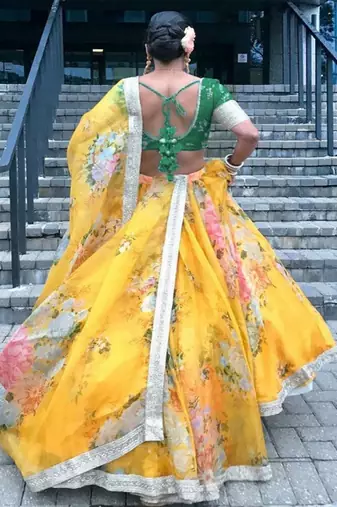 Women Embroidered Semi Stitched Organza Lehenga & Unstitched Blouse With Dupatta