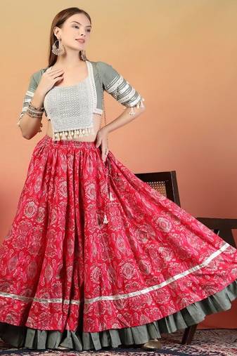 Women Cotton Solid Lehenga Choli