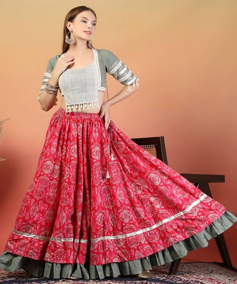 Women Cotton Solid Lehenga Choli