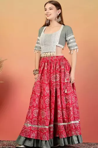 Women Cotton Solid Lehenga Choli