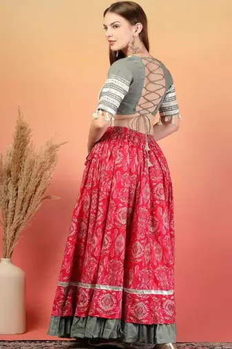Women Cotton Solid Lehenga Choli