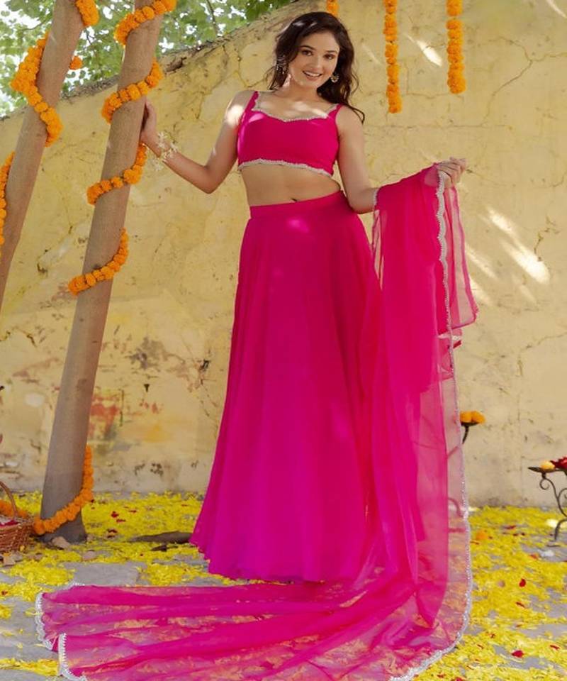 Embellished Georgette Ready To Wear Lehenga & Blouse With Dupatta