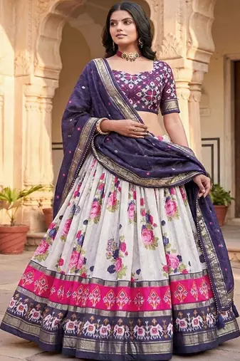 Printed Foil Print Ready to Wear Lehenga & Unstitched Blouse With Dupatta