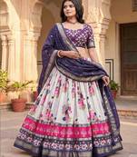 Printed Foil Print Ready to Wear Lehenga & Unstitched Blouse With Dupatta