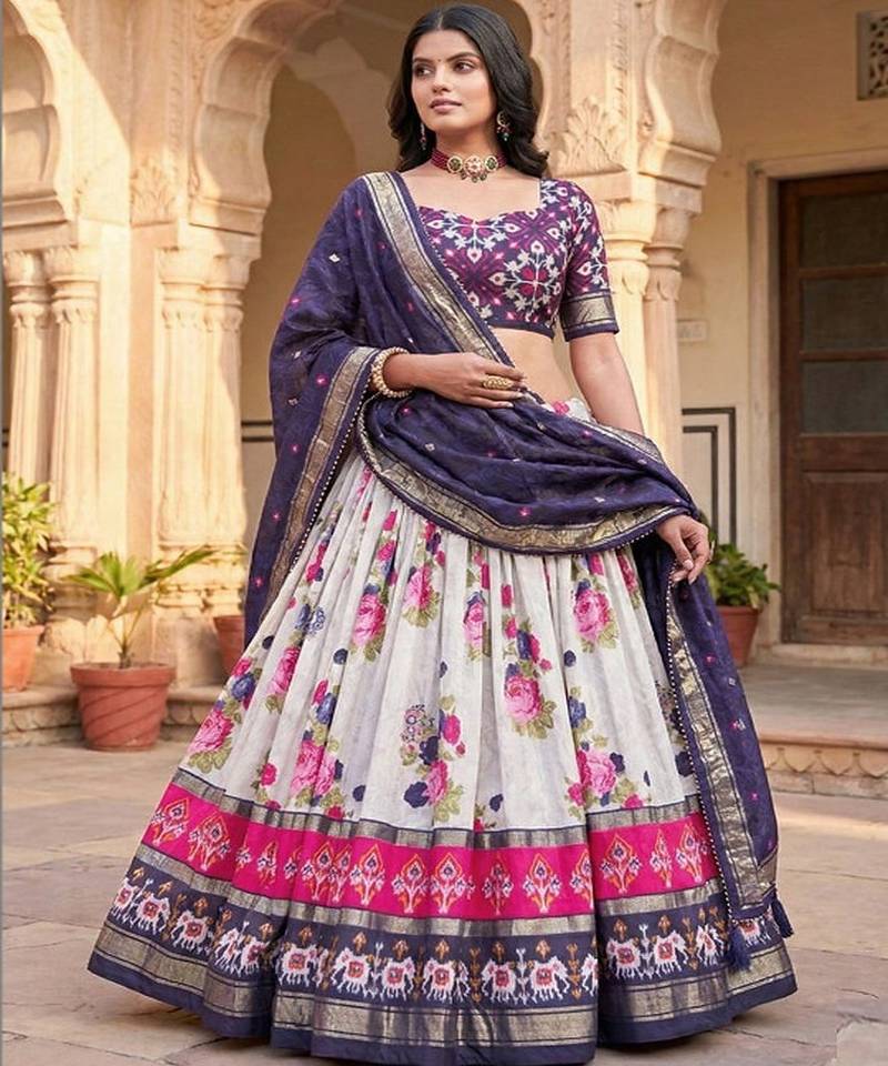 Printed Foil Print Ready to Wear Lehenga & Unstitched Blouse With Dupatta