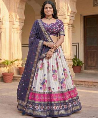 Printed Foil Print Ready to Wear Lehenga & Unstitched Blouse With Dupatta 2
