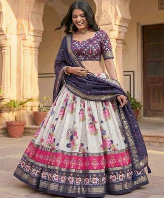 Printed Foil Print Ready to Wear Lehenga & Unstitched Blouse With Dupatta 3