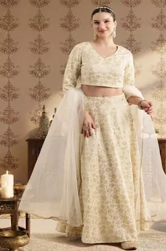 Jashn Foil Print Lehenga & Blouse With Dupatta