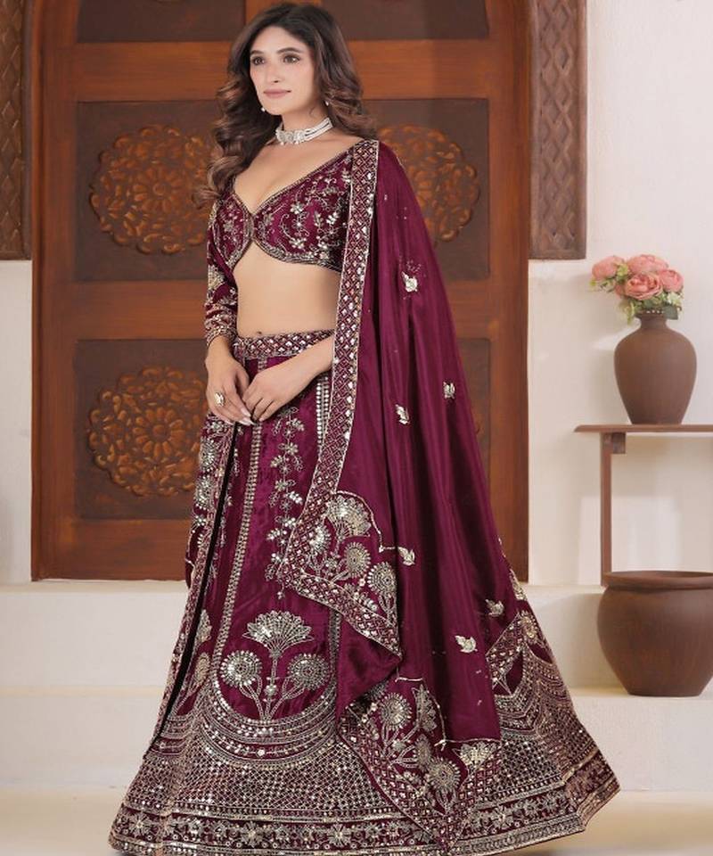 Embellished Beads and Stones Semi Stitched Lehenga & Unstitched Blouse With Dupatta