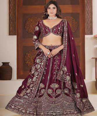 Embellished Beads and Stones Semi Stitched Lehenga & Unstitched Blouse With Dupatta 2