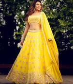 Embroidered Mirror Work Semi Stitched Lehenga & Unstitched Blouse With Dupatta