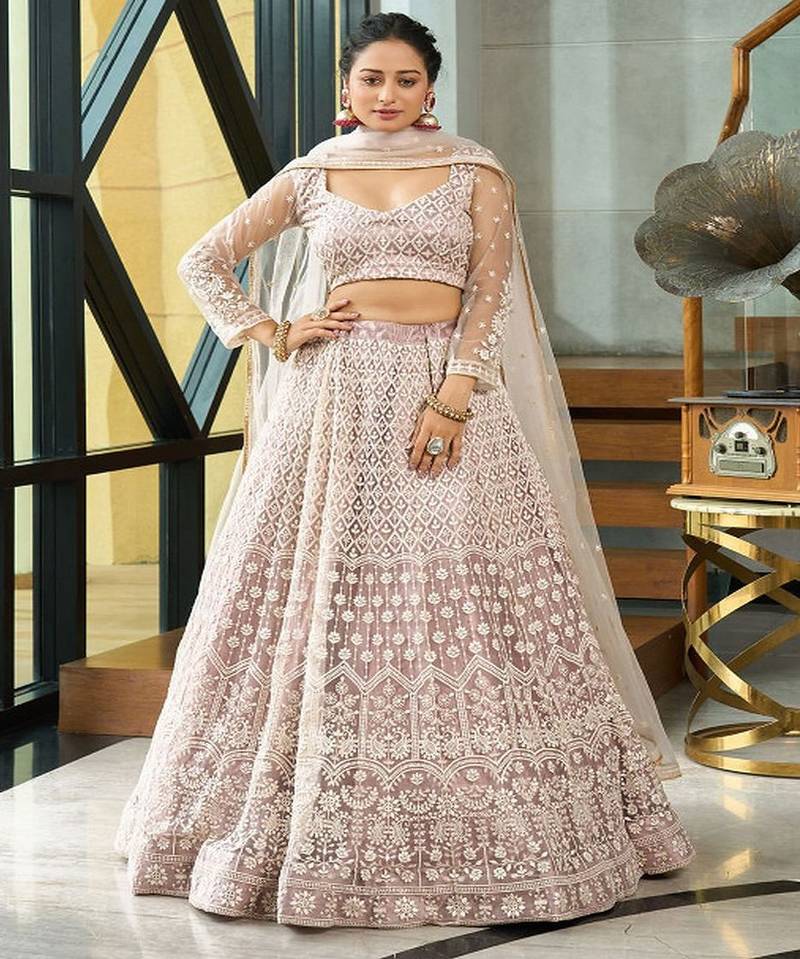 Embroidered Thread Work Semi Stitched Lehenga & Unstitched Blouse With Dupatta