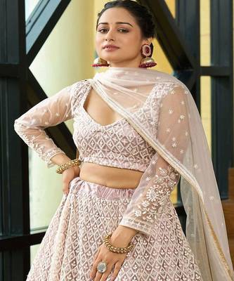 Embroidered Thread Work Semi Stitched Lehenga & Unstitched Blouse With Dupatta 2