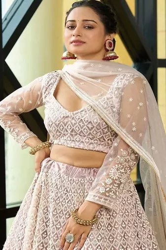 Embroidered Thread Work Semi Stitched Lehenga & Unstitched Blouse With Dupatta