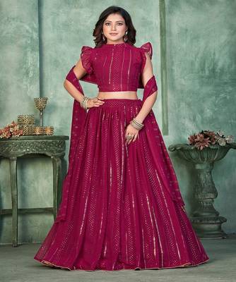 Embroidered Sequinned Georgette Semi Stitched Lehenga & Blouse With Dupatta 1