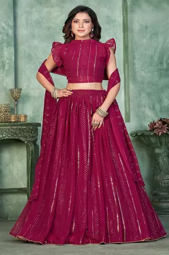 Embroidered Sequinned Georgette Semi Stitched Lehenga & Blouse With Dupatta