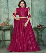 Embroidered Sequinned Georgette Semi Stitched Lehenga & Blouse With Dupatta