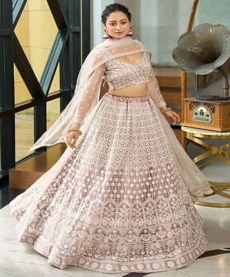Embroidered Thread Work Semi Stitched Lehenga & Unstitched Blouse With Dupatta 3