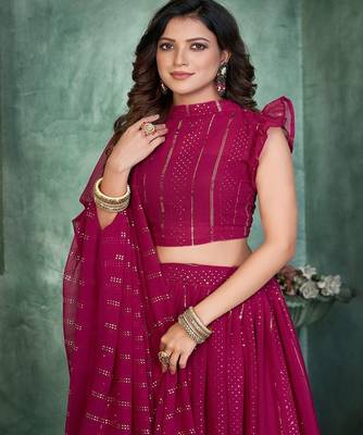Embroidered Sequinned Georgette Semi Stitched Lehenga & Blouse With Dupatta 2