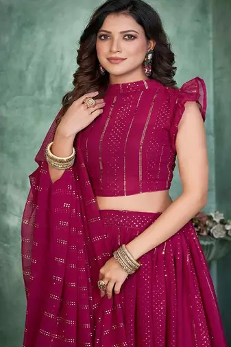 Embroidered Sequinned Georgette Semi Stitched Lehenga & Blouse With Dupatta