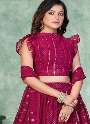 Embroidered Sequinned Georgette Semi Stitched Lehenga & Blouse With Dupatta 3