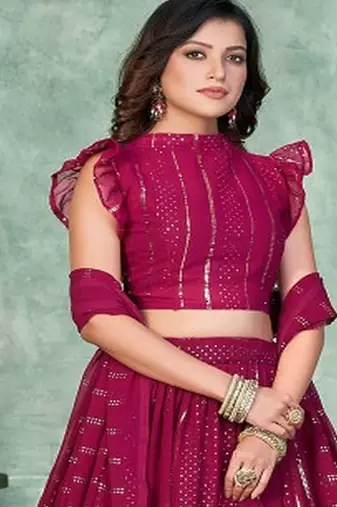Embroidered Sequinned Georgette Semi Stitched Lehenga & Blouse With Dupatta