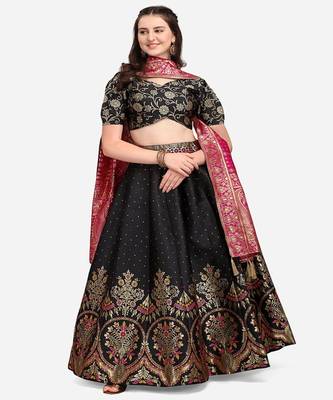 Black & Pink Ready to Wear Lehenga & Unstitched Blouse With Dupatta 1