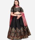 Black & Pink Ready to Wear Lehenga & Unstitched Blouse With Dupatta