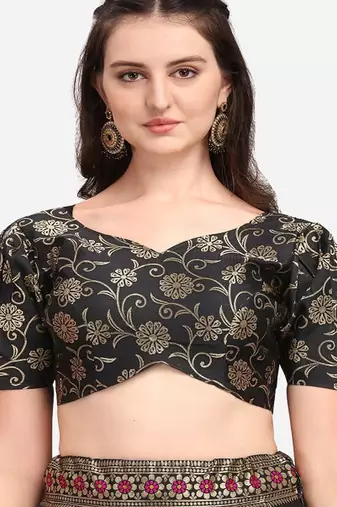 Black & Pink Ready to Wear Lehenga & Unstitched Blouse With Dupatta