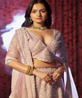 Embroidered Beads and Stones Semi Stitched Lehenga & Unstitched Blouse With Dupatta 3