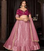 Embroidered Sequinned Semi Stitched Net Lehenga & Unstitched Blouse With Dupatta