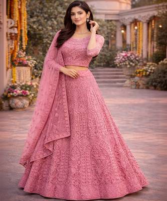 Embellished Thread Work Semi Stitched Lehenga & Blouse With Dupatta 1