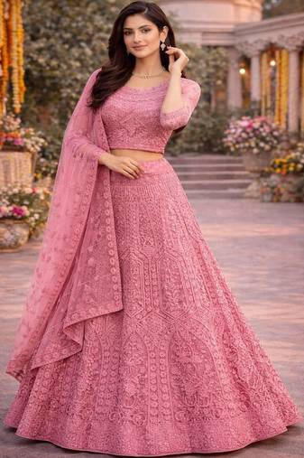 Embellished Thread Work Semi Stitched Lehenga & Blouse With Dupatta