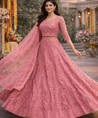 Embellished Thread Work Semi Stitched Lehenga & Blouse With Dupatta 2