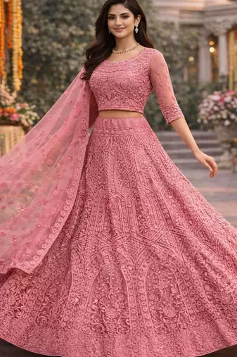 Embellished Thread Work Semi Stitched Lehenga & Blouse With Dupatta