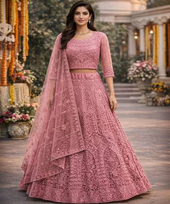 Embellished Thread Work Semi Stitched Lehenga & Blouse With Dupatta 3