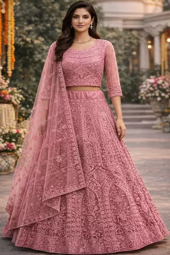 Embellished Thread Work Semi Stitched Lehenga & Blouse With Dupatta