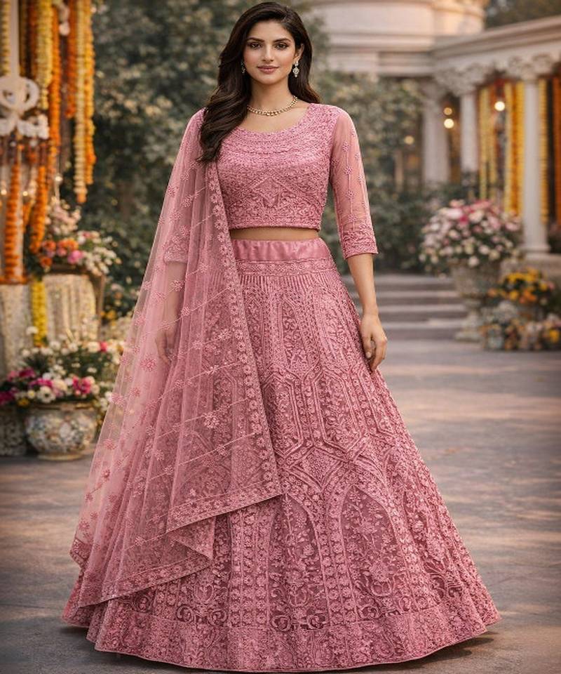 Embellished Thread Work Semi Stitched Lehenga & Blouse With Dupatta