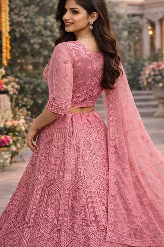 Embellished Thread Work Semi Stitched Lehenga & Blouse With Dupatta