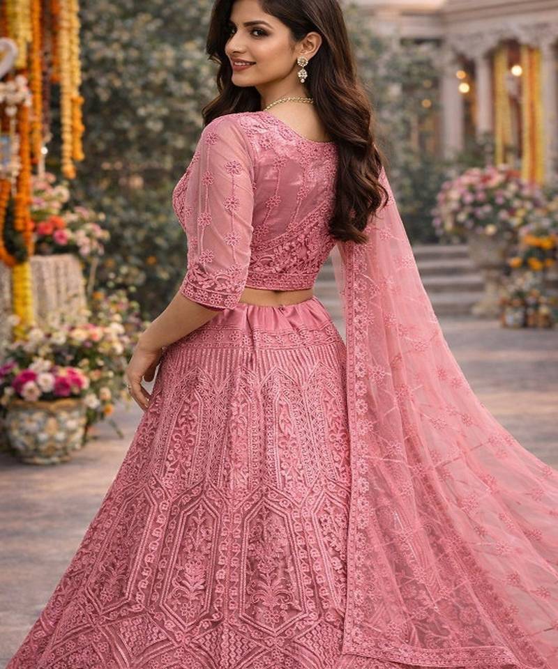 Embellished Thread Work Semi Stitched Lehenga & Blouse With Dupatta