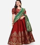 Maroon & Green Ready to Wear Lehenga & Unstitched Blouse With Dupatta