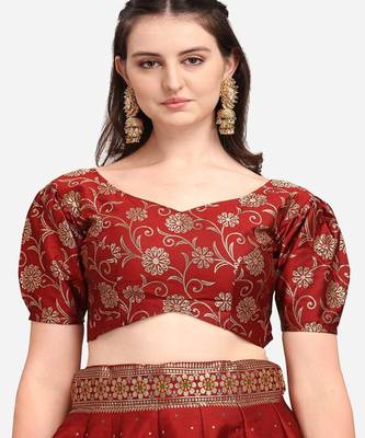 Maroon & Green Ready to Wear Lehenga & Unstitched Blouse With Dupatta 2