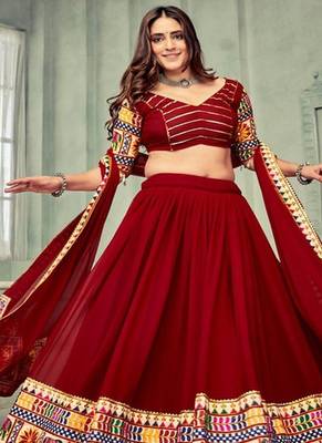 Embroidered Mirror Work Semi Stitched Lehenga & Unstitched Blouse With Dupatta 1